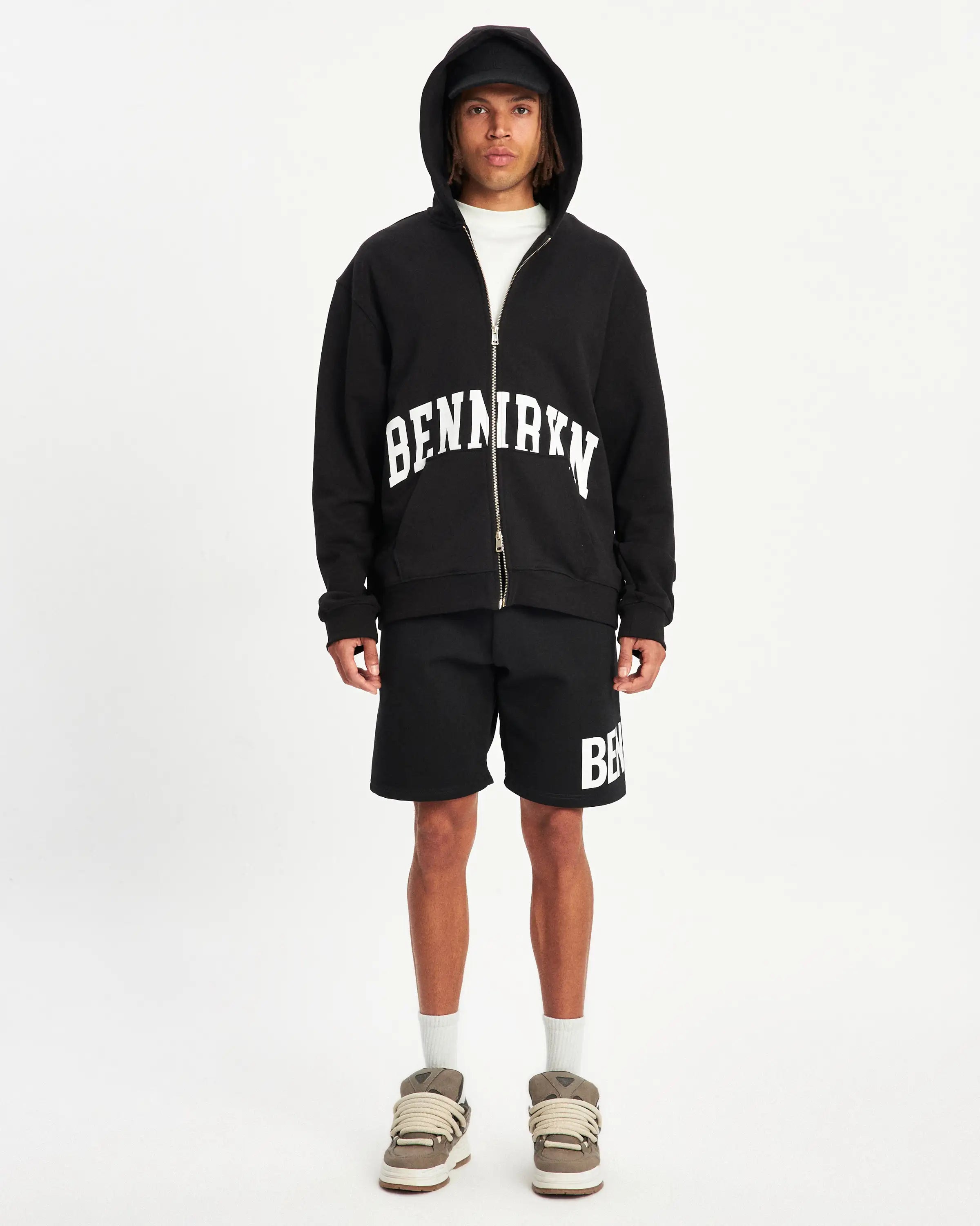 COLLEGE ZIP UP HOODIE - MIDNIGHT BLACK - BENNRKN