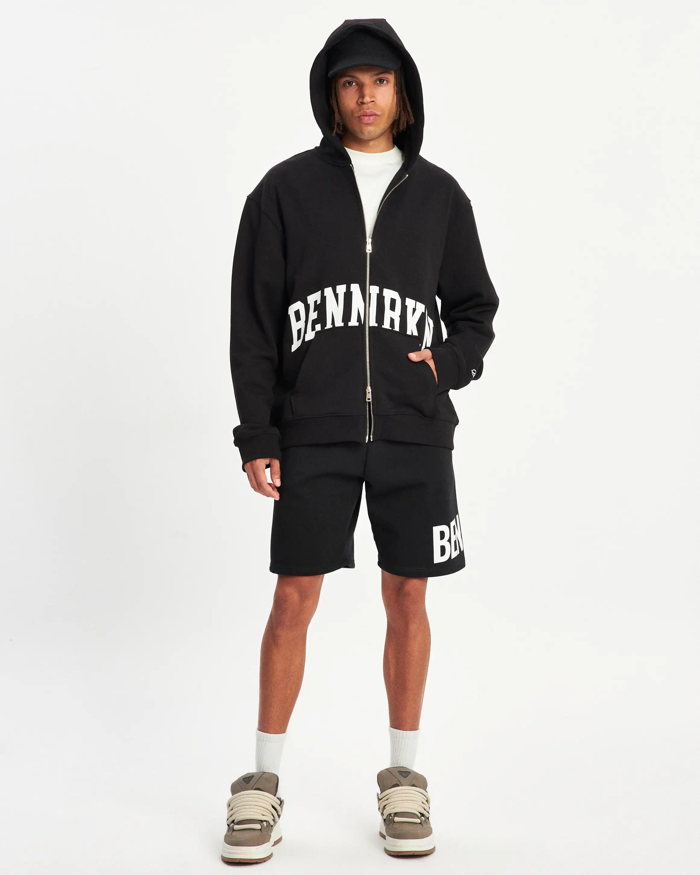 COLLEGE ZIP UP HOODIE - MIDNIGHT BLACK - BENNRKN
