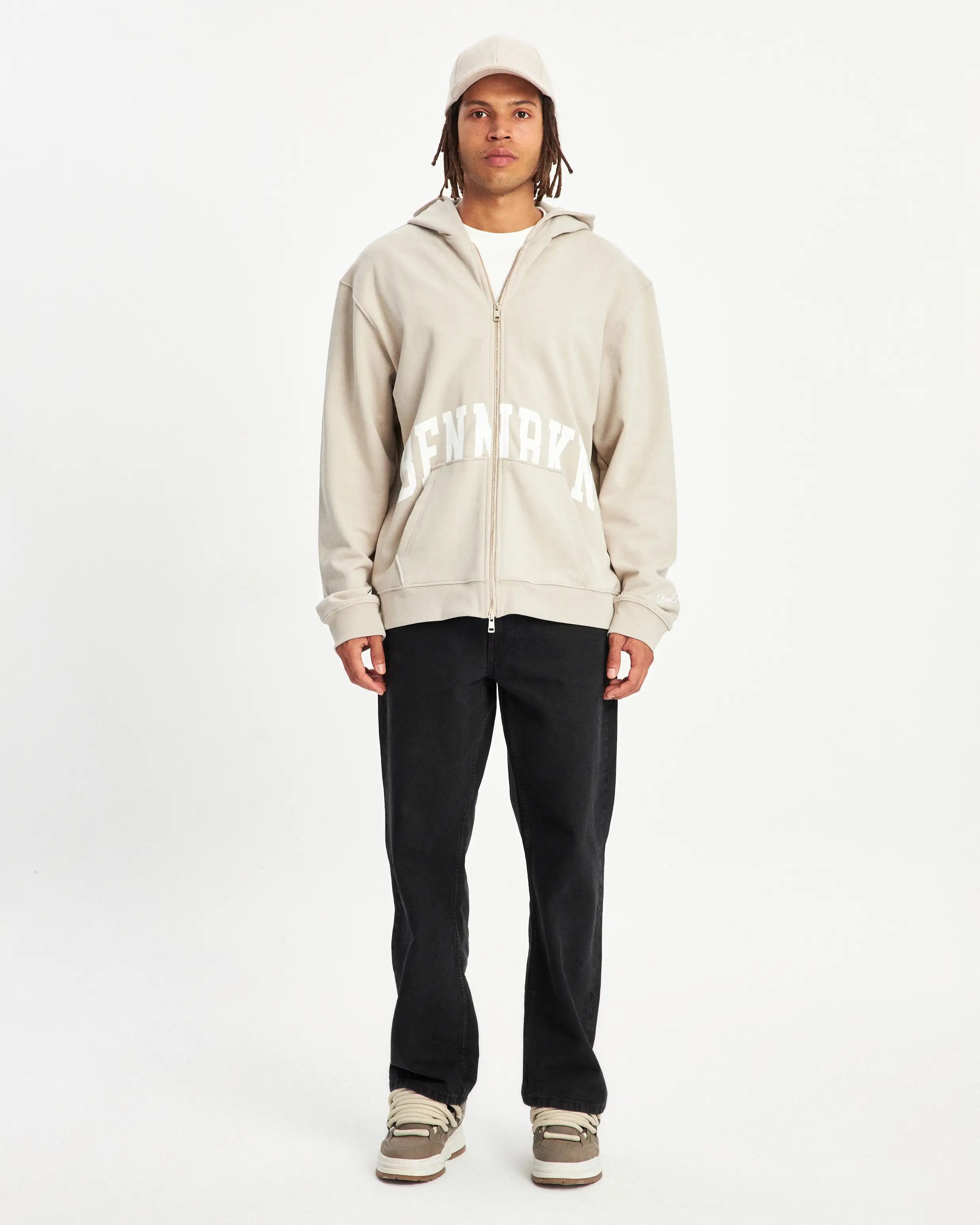 COLLEGE ZIP UP HOODIE - LIGHT TAUPE - BENNRKN