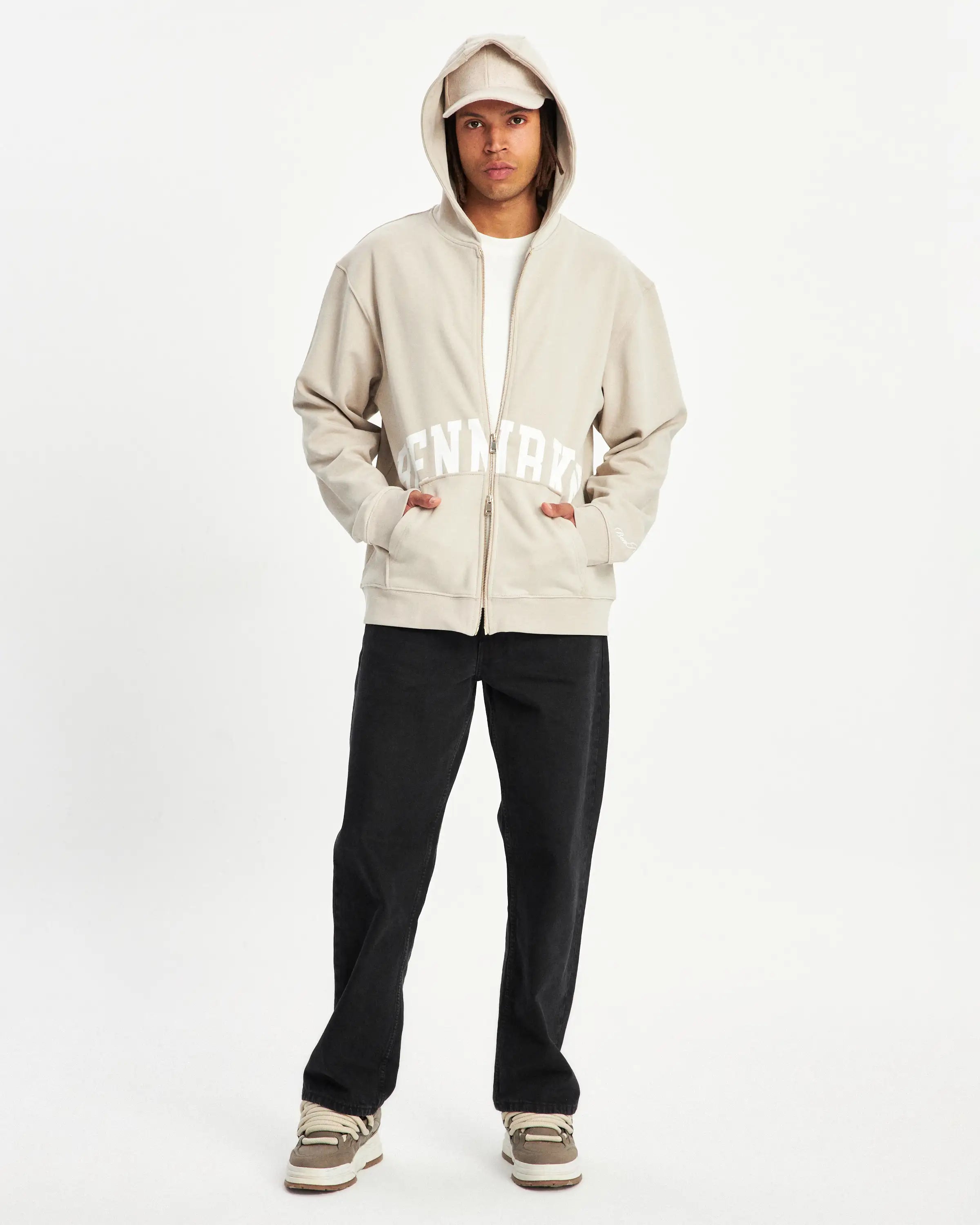 COLLEGE ZIP UP HOODIE - LIGHT TAUPE - BENNRKN