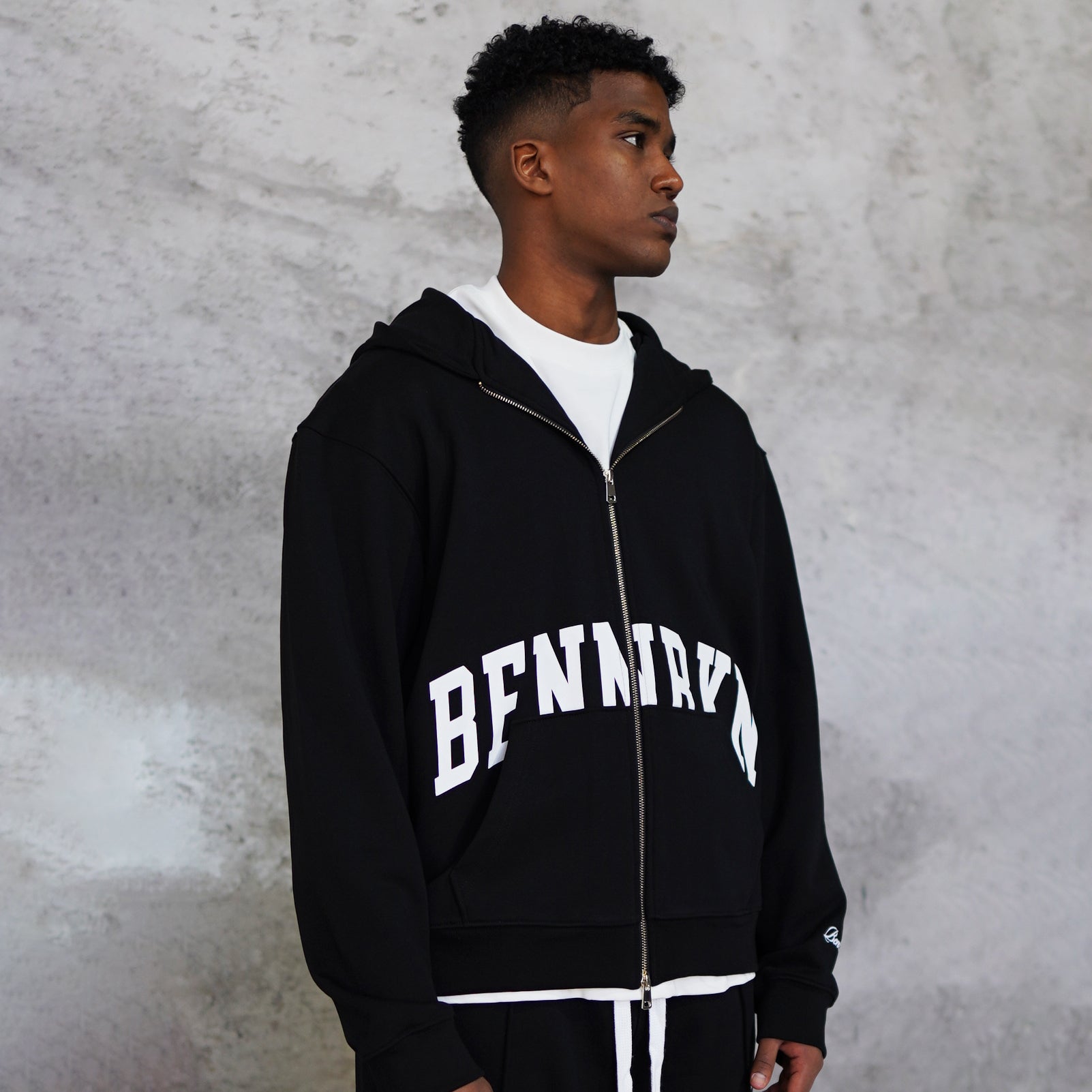 COLLEGE ZIP UP HOODIE - MIDNIGHT BLACK - BENNRKN