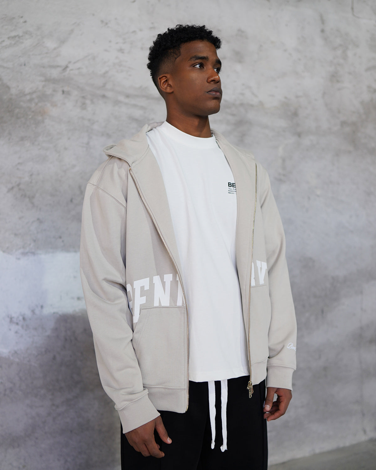 COLLEGE ZIP UP HOODIE - LIGHT TAUPE - BENNRKN