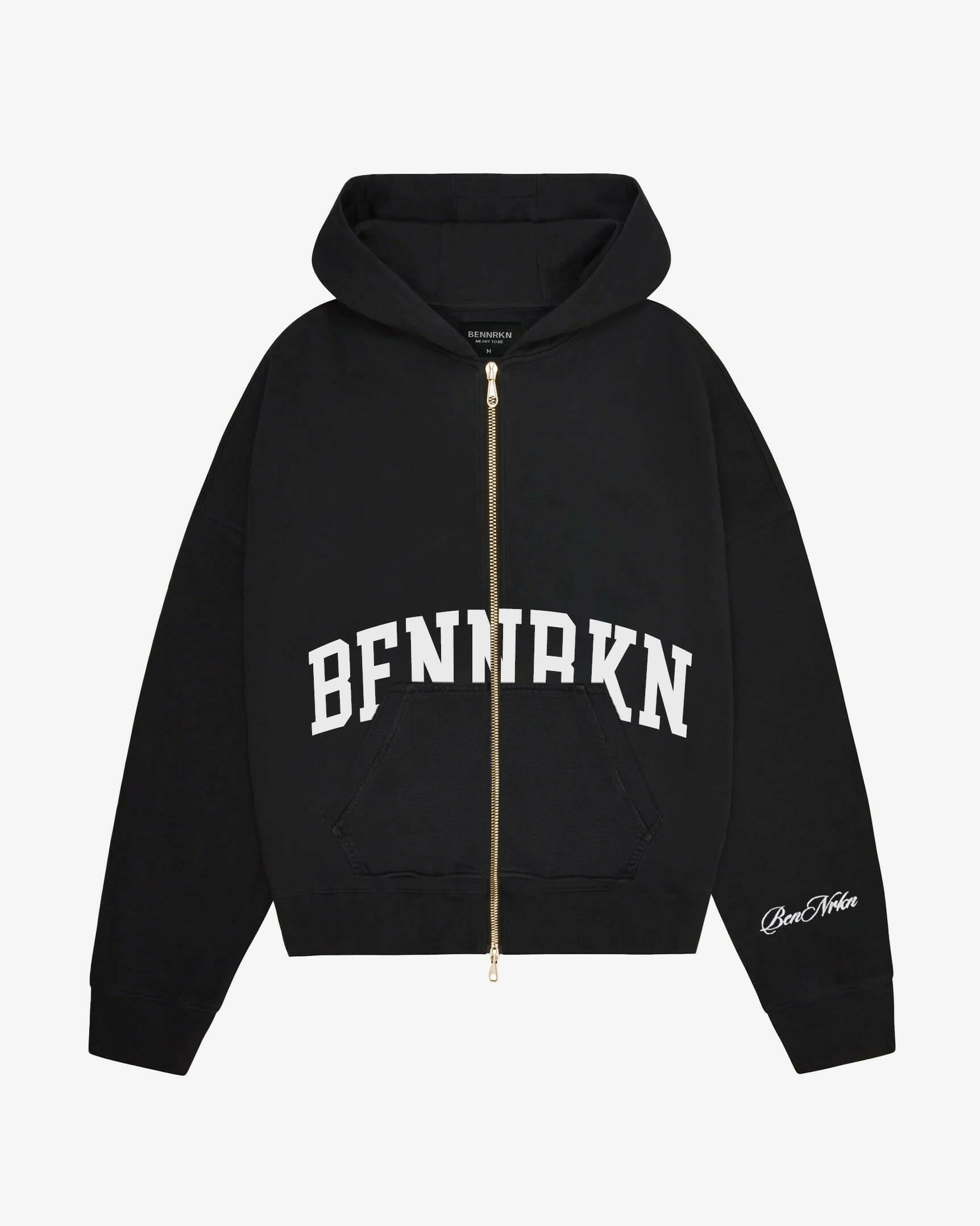 COLLEGE ZIP UP HOODIE - MIDNIGHT BLACK - BENNRKN