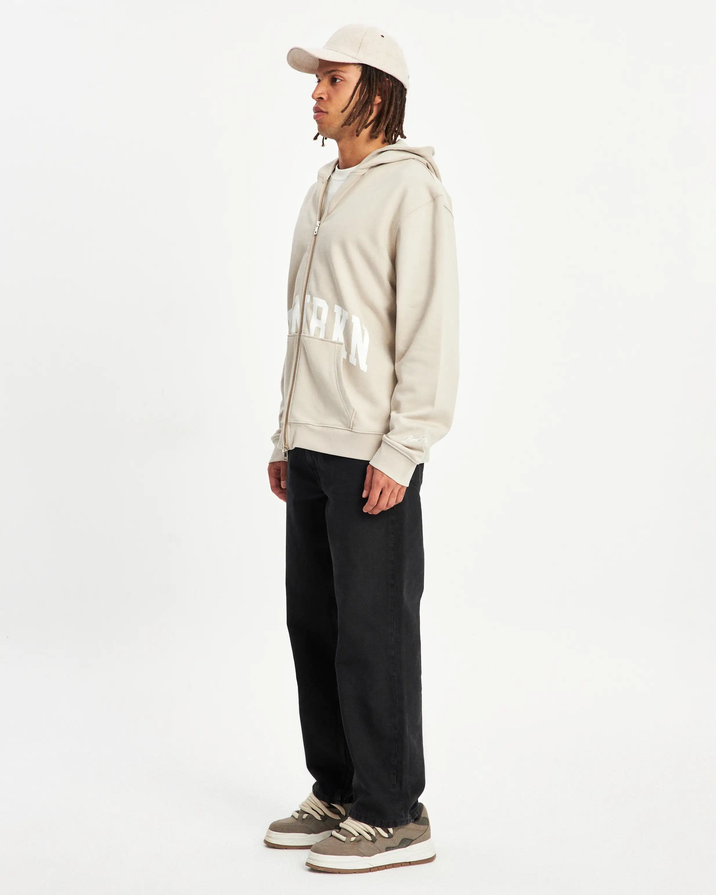 COLLEGE ZIP UP HOODIE - LIGHT TAUPE - BENNRKN